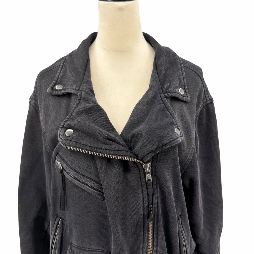 We the Free People Rebel Knit Oversized Cotton Biker Zip-Up Edgy Black Jacket - Picture 6 of 15